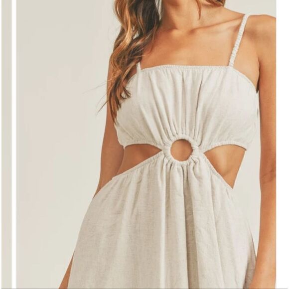 NWT The Salt Haus Mabel The Nina Cut Out Linen Blend Dress Beige M - Picture 2 of 12